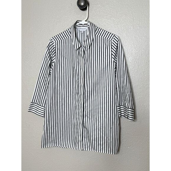 Foxcroft Size 12 NYC Easy Care Black White Chain Print Button Down Shirt No Iron - Picture 1 of 8